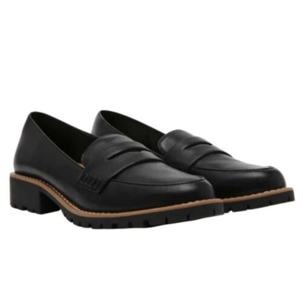 DV Dolce Vita 8.5 Lug Loafer Crisp Chunky Heel Slip On Shoes Vegan Suede Black